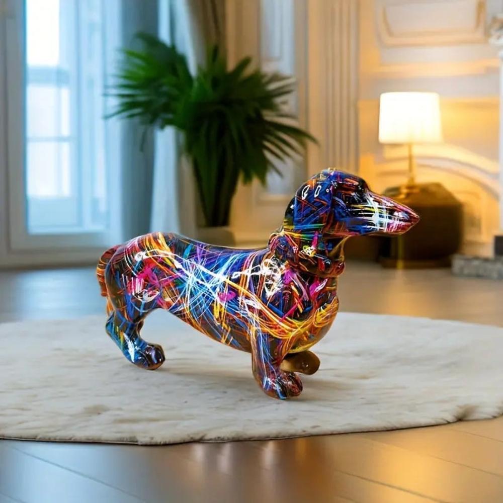 Teckel Beeldje Resin Multicolor Woonkamer Decoratie Hond Sculptuur Kunst Beeld Modern Interieur Accessoire | Sansoti