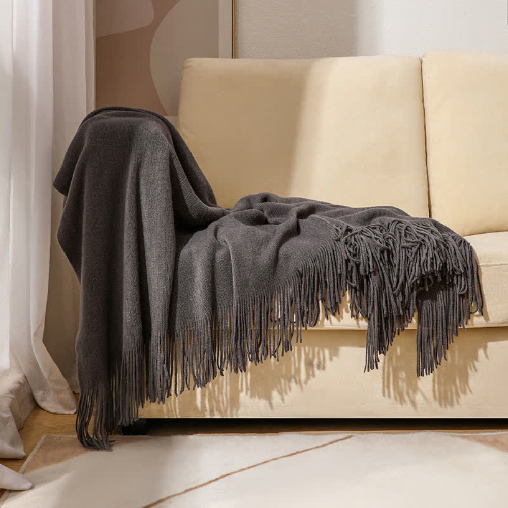 Chunky Knitted Throw with Fringes Soft Acrylic Decorative Blanket for Living Room Bedroom and Sofa Interior | Sansoti
