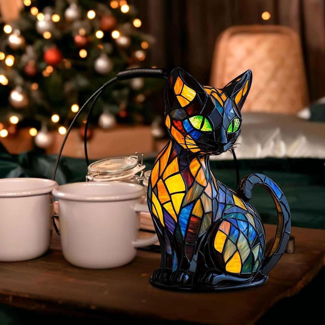 Handgemaakte Katten Tafellamp met Warm Licht — Decoratieve Kattenlamp voor Woonkamer Slaapkamer Nachtkastje — Scandinavisch Geïnspireerd Design | Sansoti