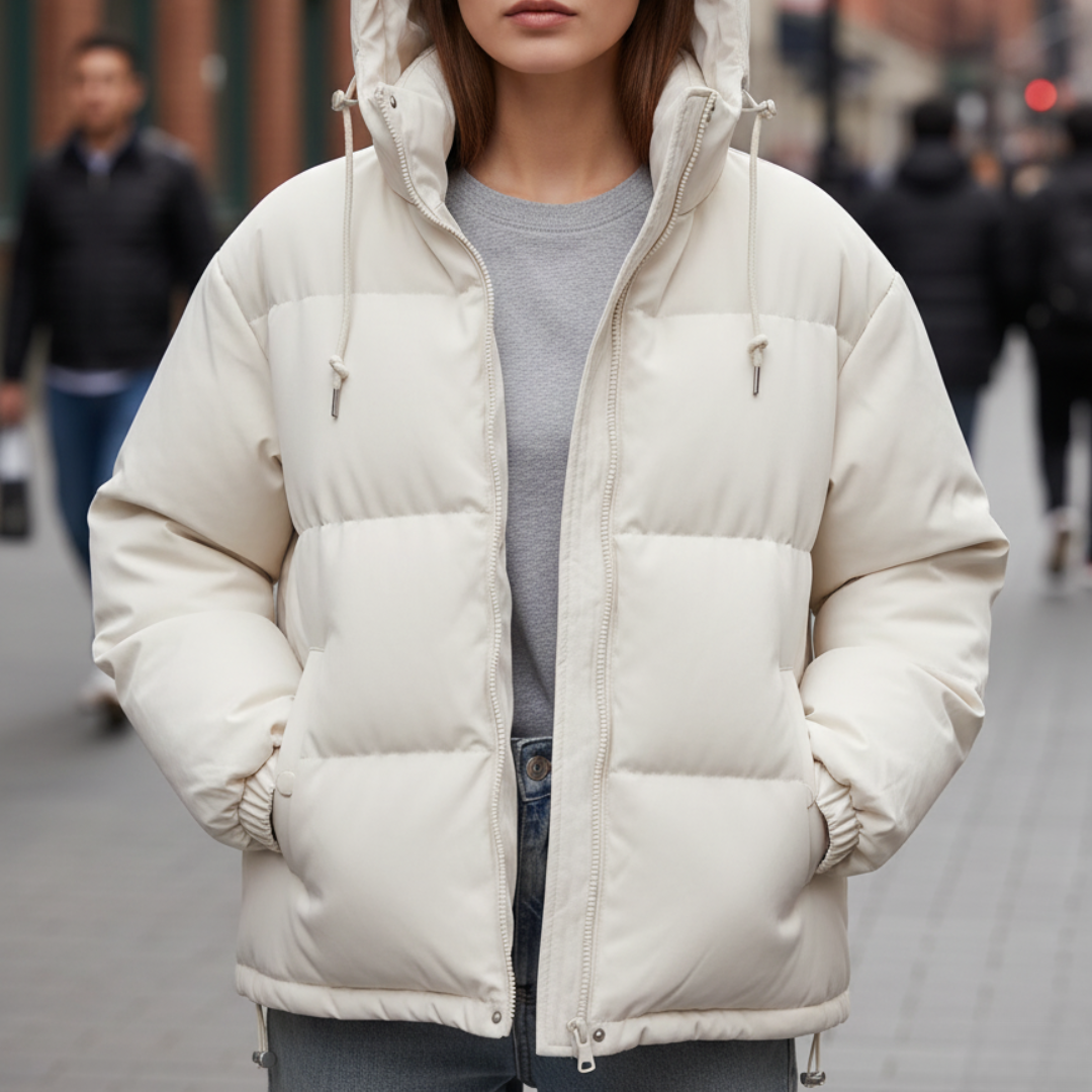Quilted Women's Jacket, Water-Repellent, Lightweight Polyester, with Hood and Zipper, Winter Outdoor, Black Pink Purple White | Sansoti