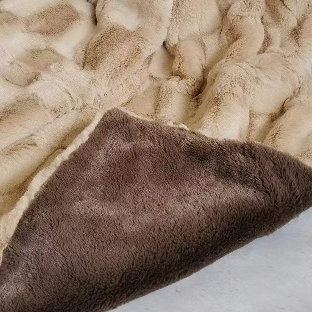 Doppellagige Kunstfell-Decke 180x150cm Mocha Taupe Warm Weiche Mikrofaser-Decke Wohnzimmer Schlafzimmer | Sansoti