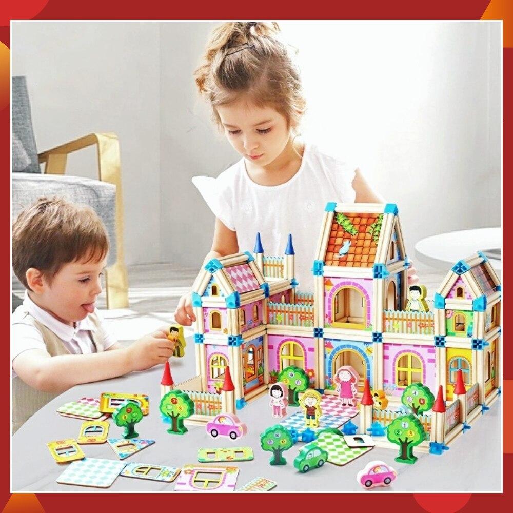 Maison de poupée en bois à construire soi-même, jouet pour enfants, 268 à 298 pièces, éducatif et créatif, jeu d’imagination | Sansoti