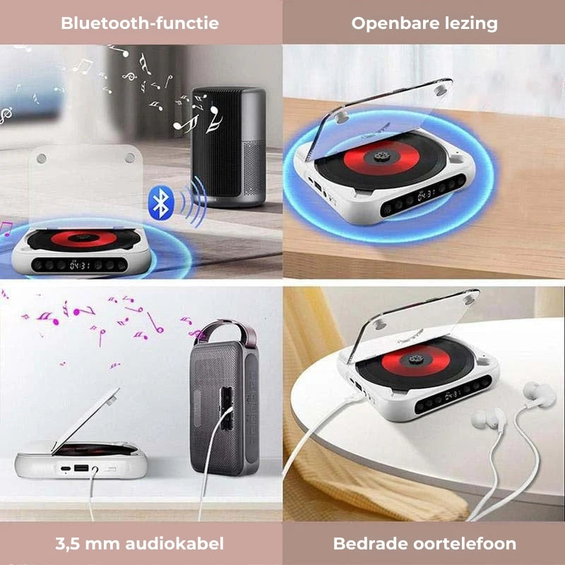 Tragbarer CD-Player mit Bluetooth 5.3, wiederaufladbarem 2000mAh Akku, Typ C USB, MP3, CD-R, CD-RW Unterstützung, kompaktes Design mit 3.5mm Anschluss | Restfield