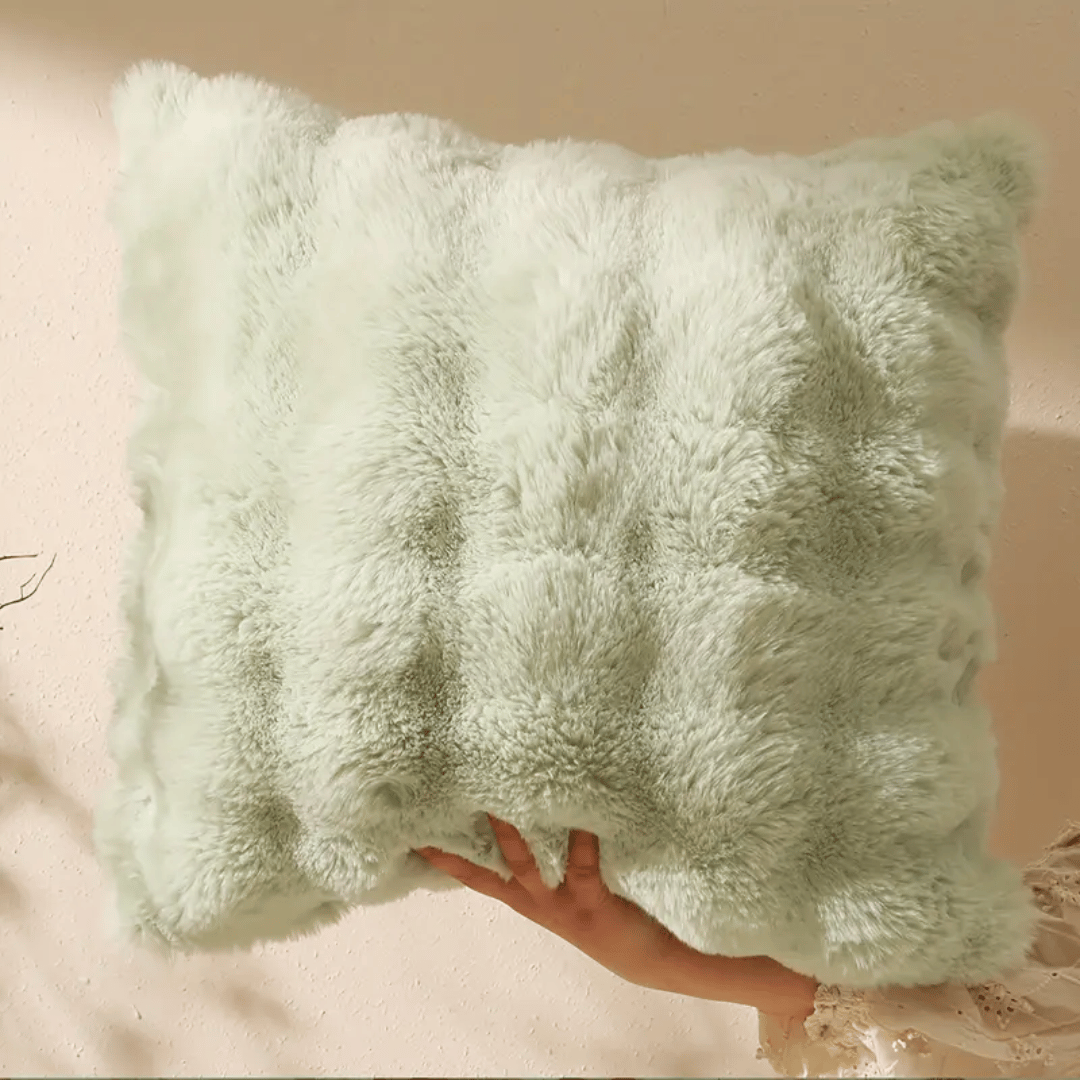 Kussenhoezen Nepbont Zacht Luxe 43x43cm Khaki Grijs Groen Wit Rits Decoratief voor Woonkamer Bank Interieur | Sansoti