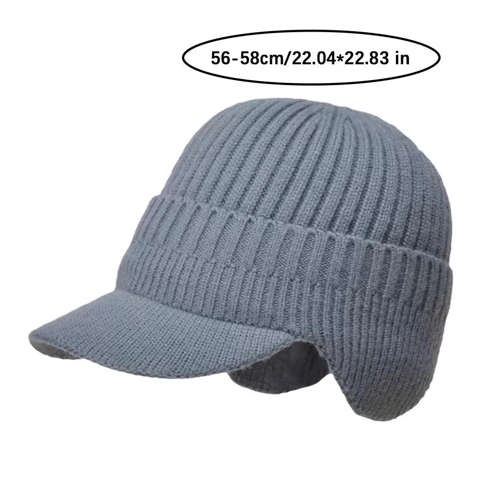 Knitted Winter Hat with Earmuffs for Men Soft Lined Interior Warm Headwear with Visor Winter | Sansoti