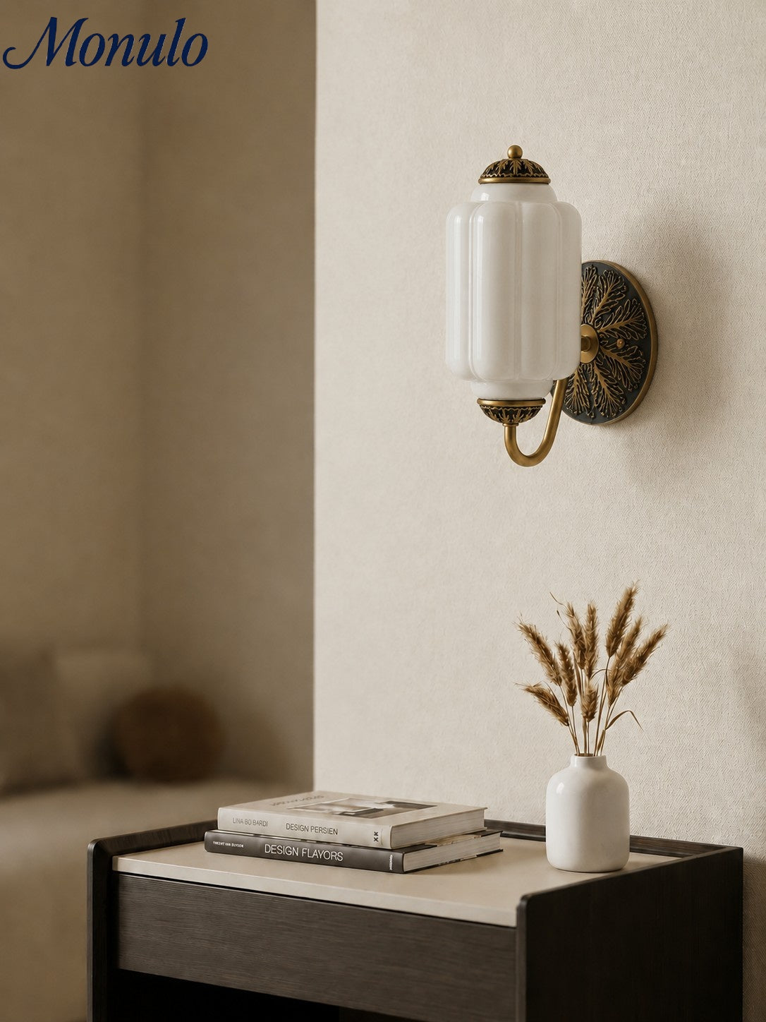 Melkglazen Wandlamp Eloise voor Hal en Slaapkamer | Vintage Wandverlichting met Melkwit Glas | Sansoti