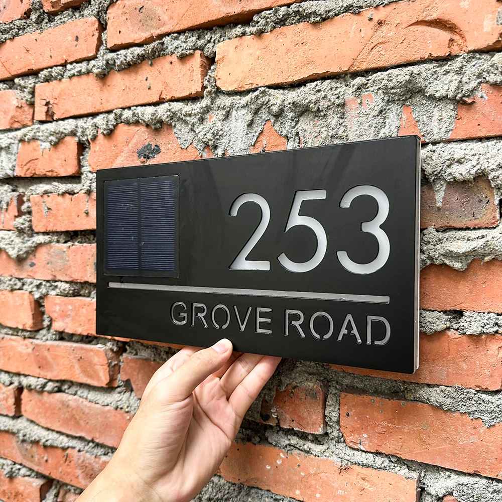Solar LED House Number Sign 3D Acrylic Illuminated Warm White Modern for Garden & Entrance | Sansoti