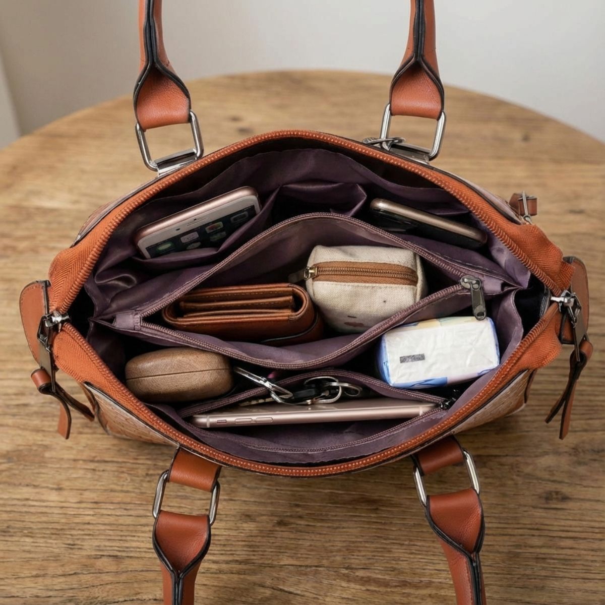 Vierdelige Leren Tassenset Dames Handtas Schoudertas Portemonnee Compacte Tas Kunstleer Elegant Praktisch | Sansoti