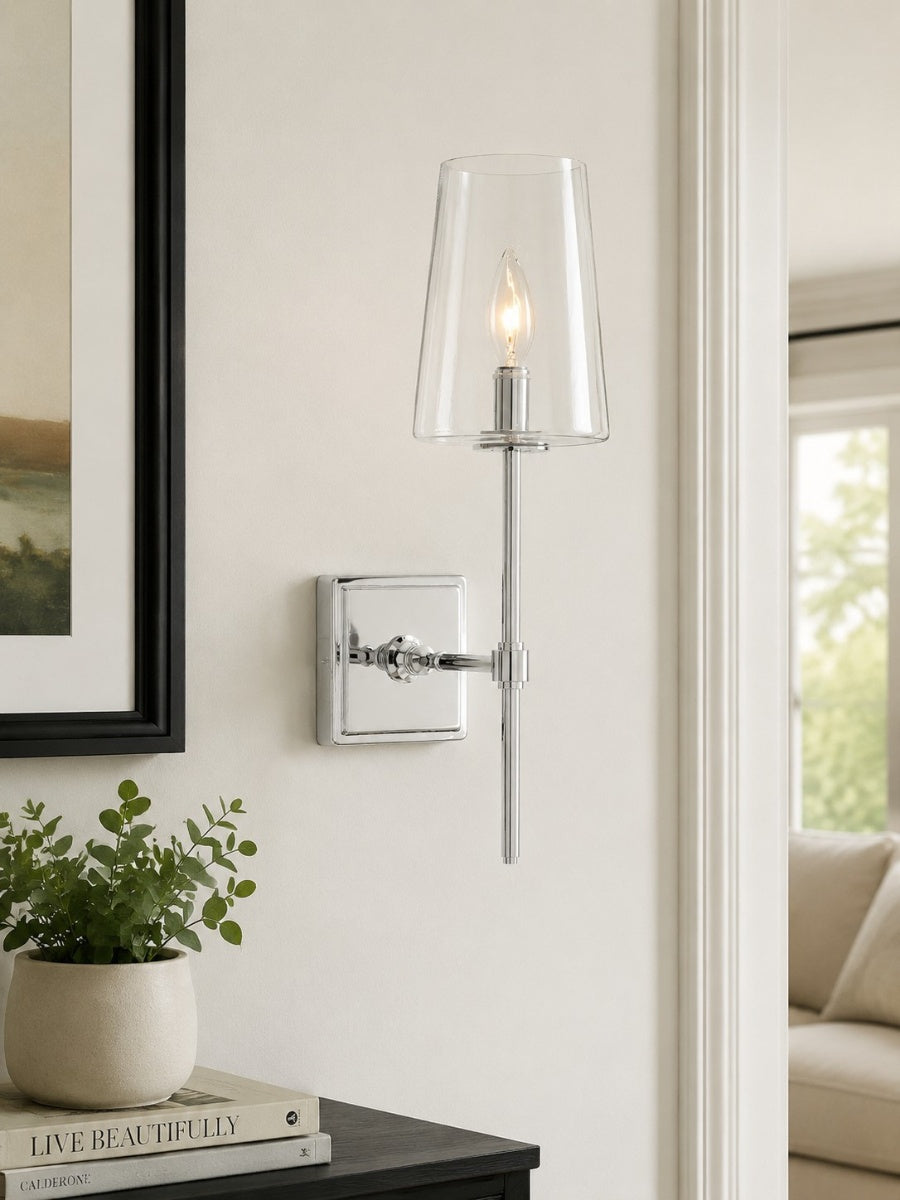 Glazen Wandlamp met Helder Glas – Enkelvoudige tot Drievoudige Configuratie – Elegante Badkamerverlichting | Sansoti