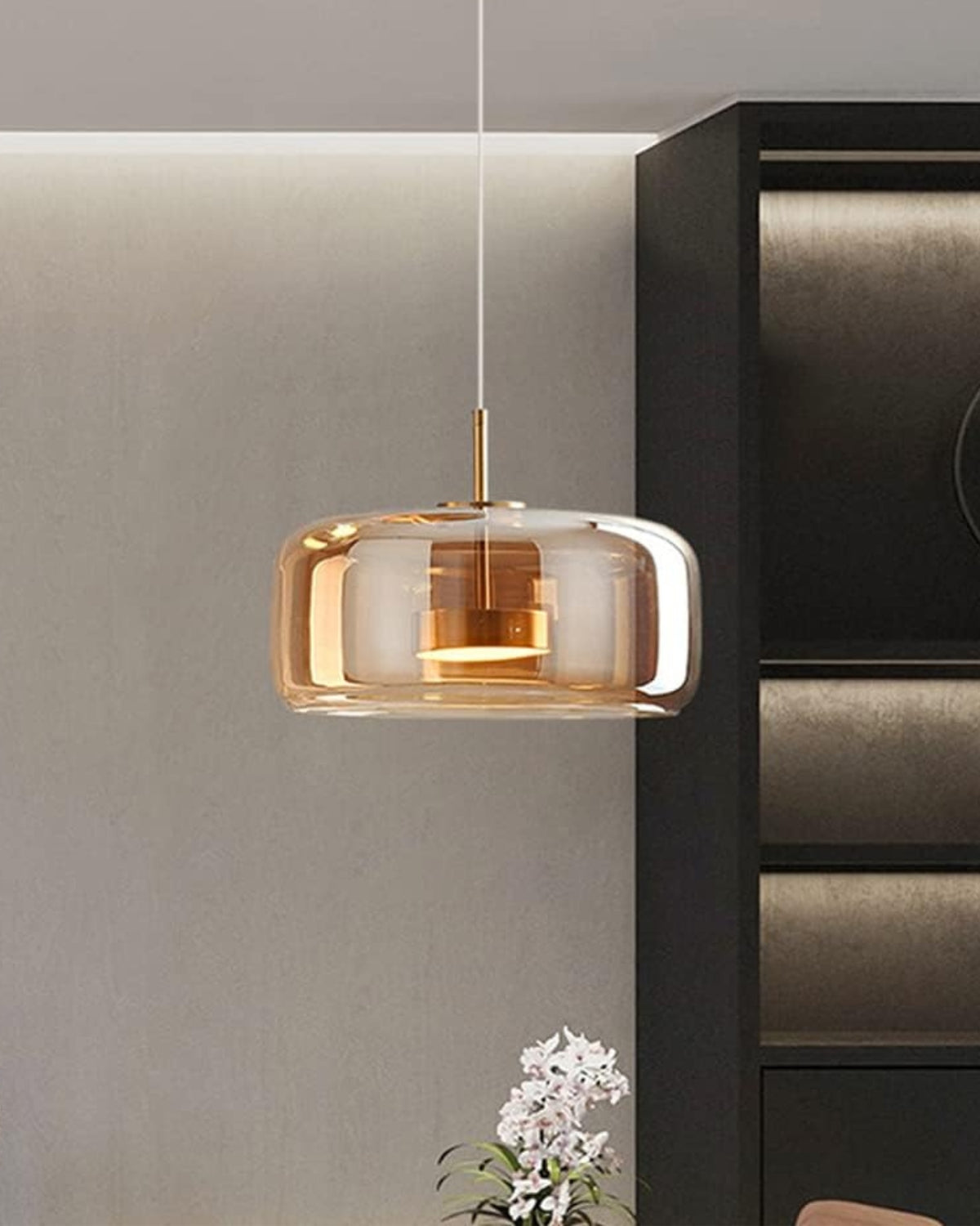 Hanglamp Rookglas met LED Verlichting Goud Zwart Amber Dimbaar Eetkamer | Scandinavische Glazen Plafondlamp Metalen Finish Keukeneiland Moderne Verlichting Woonkamer Design | Sansoti