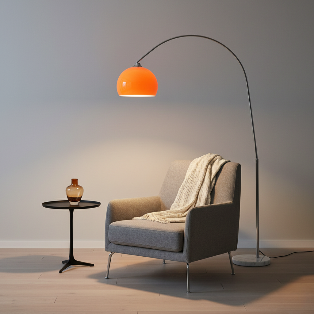 Arch-Shaped Floor Lamp Metal Marble 180cm Tall Warm Light Living Room Reading Corner E27 Dome Shade Scandinavian Design | Sansoti