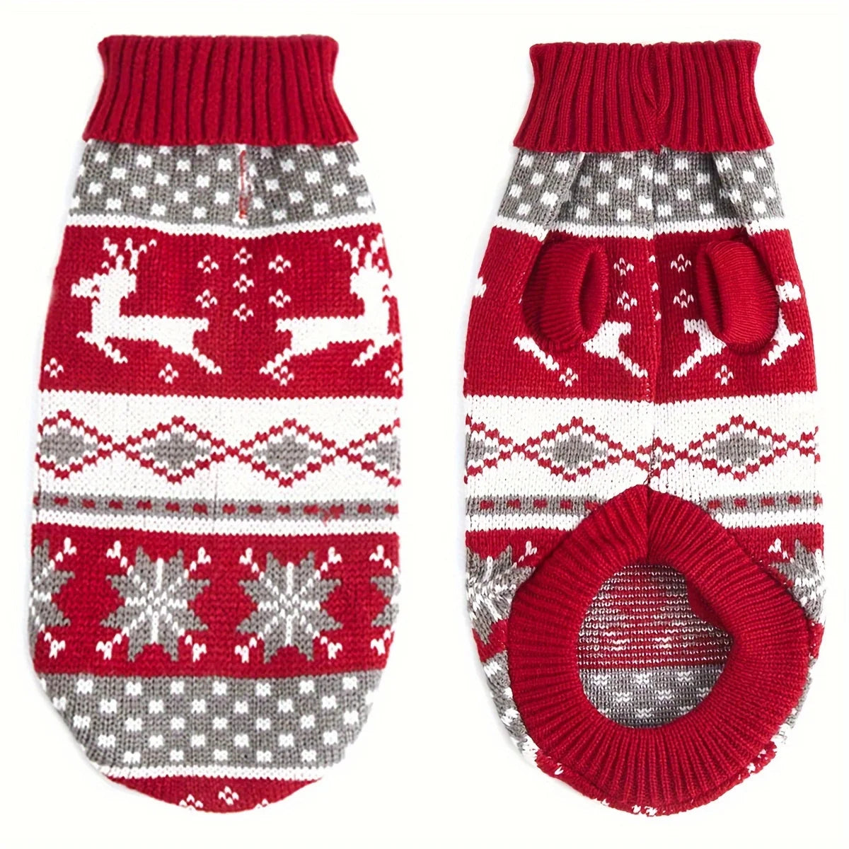 Knitted Pet Sweater with Festive Winter Pattern for Dogs and Cats Sizes S-XL Red Acrylic Warm Christmas Sweater | Sansoti