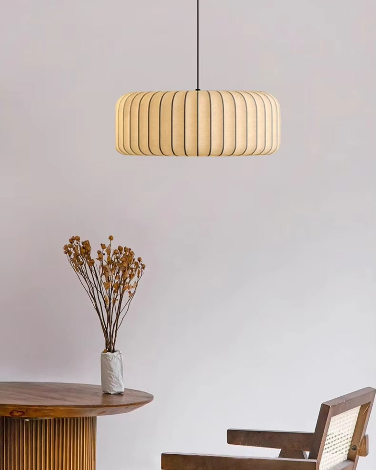 Moderne hanglamp met stoffen lampenkap – minimalistische design plafondlamp in stretchstof voor eetkamer en woonkamer | Sansoti
