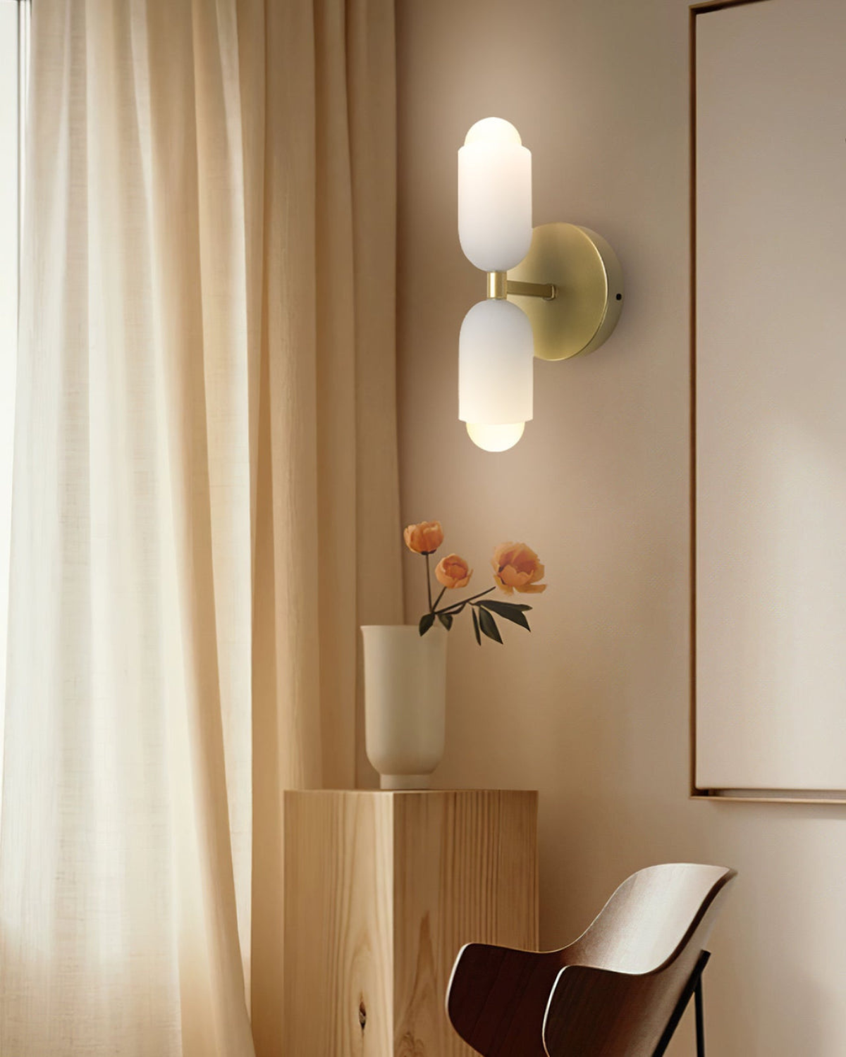 Wandlamp Dubbele Ronde Kap Zwart Frame Warm Sfeerlicht Slaapkamer Woonkamer Gang Minimalistische Wandverlichting Modern Japandi Scandinavisch Interieur | Sansoti