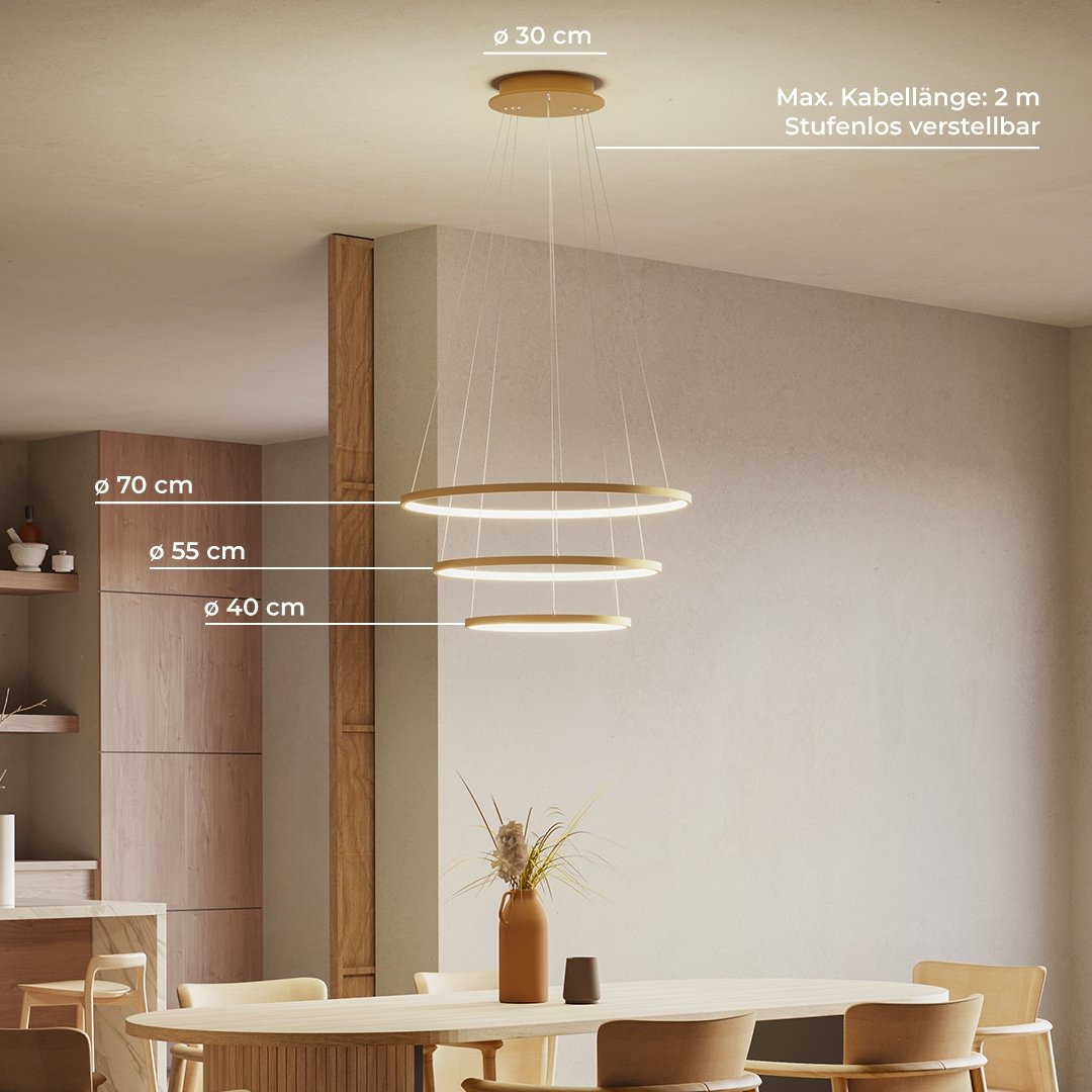 LED Hanglamp Ringen 70-55-40cm Dimbaar Aluminium Design | Sansoti