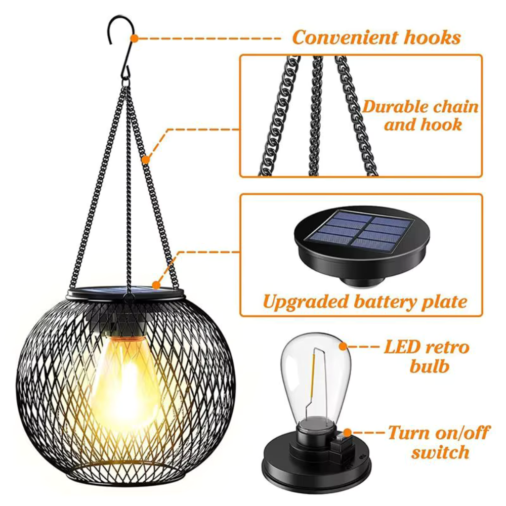 Solar Garden Lantern with Automatic Dusk Sensor IP65 Waterproof Hanging LED Outdoor Lighting for Garden | Sansoti