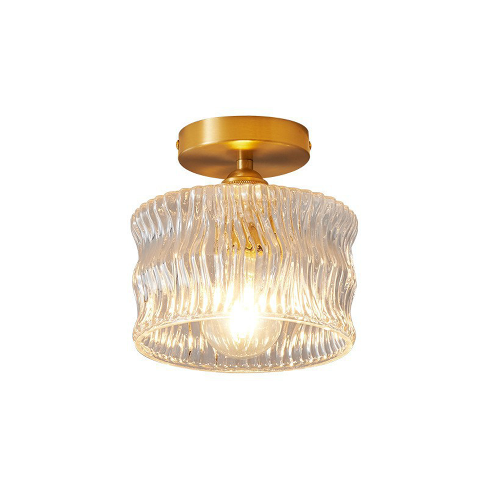 Plafonnier verre E27 or hall chambre salon verre nervuré éclairage plafond compact intérieur moderne | Restfield