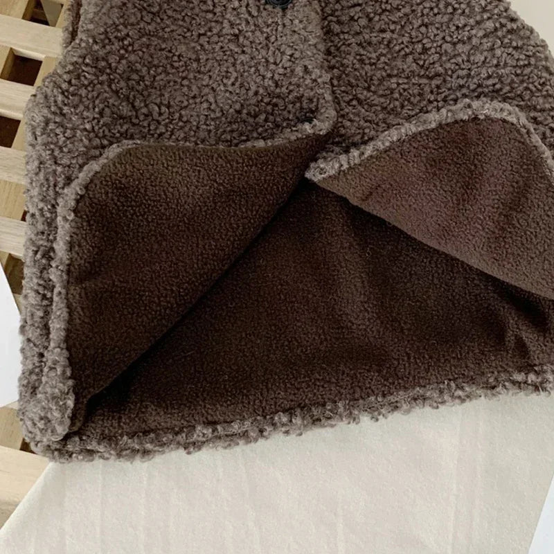 Plush Children's Teddy Faux Fur V-Neck Vest 1-6 Years Boys Girls Autumn Winter Outerwear | Sansoti