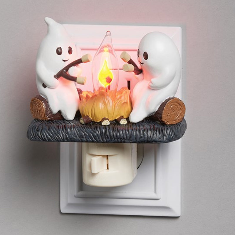 Spookje met Kampvuur Nachtlampje LED Flikkerlicht Kinderkamer Decoratief Halloween Sfeer Sfeerlamp Warm Licht | Sansoti