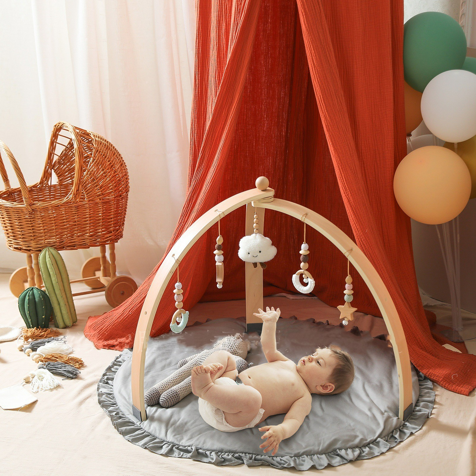Houten Speelboog met Hangend Speelgoed voor Baby's - Stimuleert Motoriek en Zintuigen - Natuurlijk Hout - Nordic Design | Sansoti