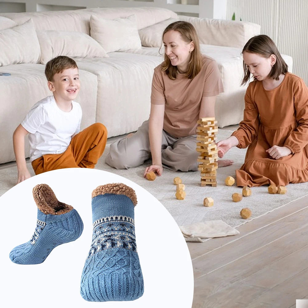 Knitted House Socks with Fleece Lining Non-Slip Sole Winter Slippers Warmth Comfort Indoor Socks | Sansoti