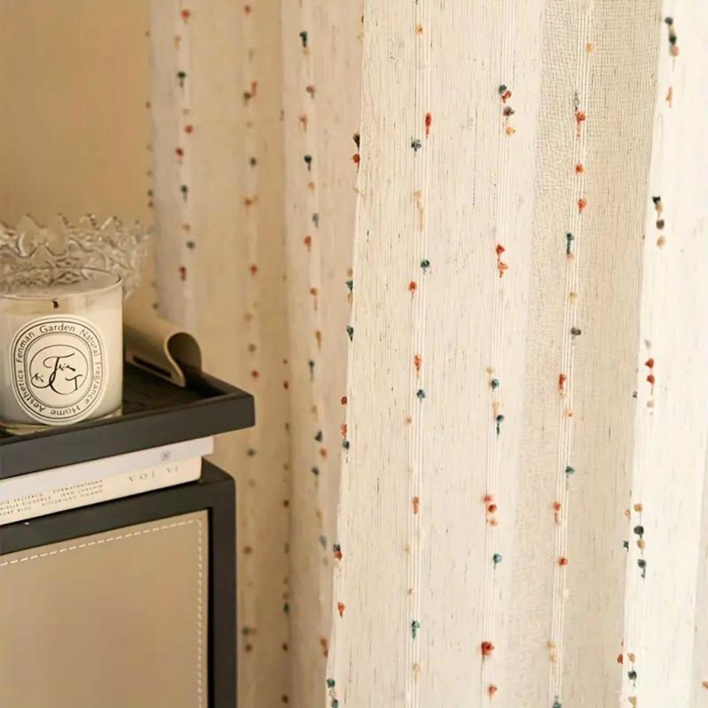 Regenboog Tule Vitrage – Zachte Kleuren Gordijn met Vrolijke Geborduurde Details voor Woonkamer, Slaapkamer en Balkon | Sansoti