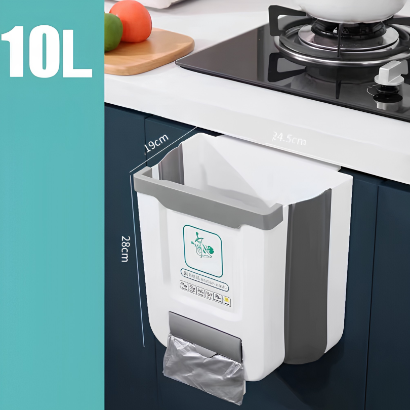 Foldable Waste Bin Holder for Kitchen Cabinet Door Waste Bin White Brown Space-Saving Kitchen Organization | Sansoti