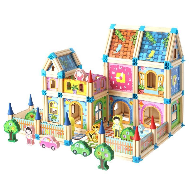 Maison de poupée en bois à construire soi-même, jouet pour enfants, 268 à 298 pièces, éducatif et créatif, jeu d’imagination | Sansoti