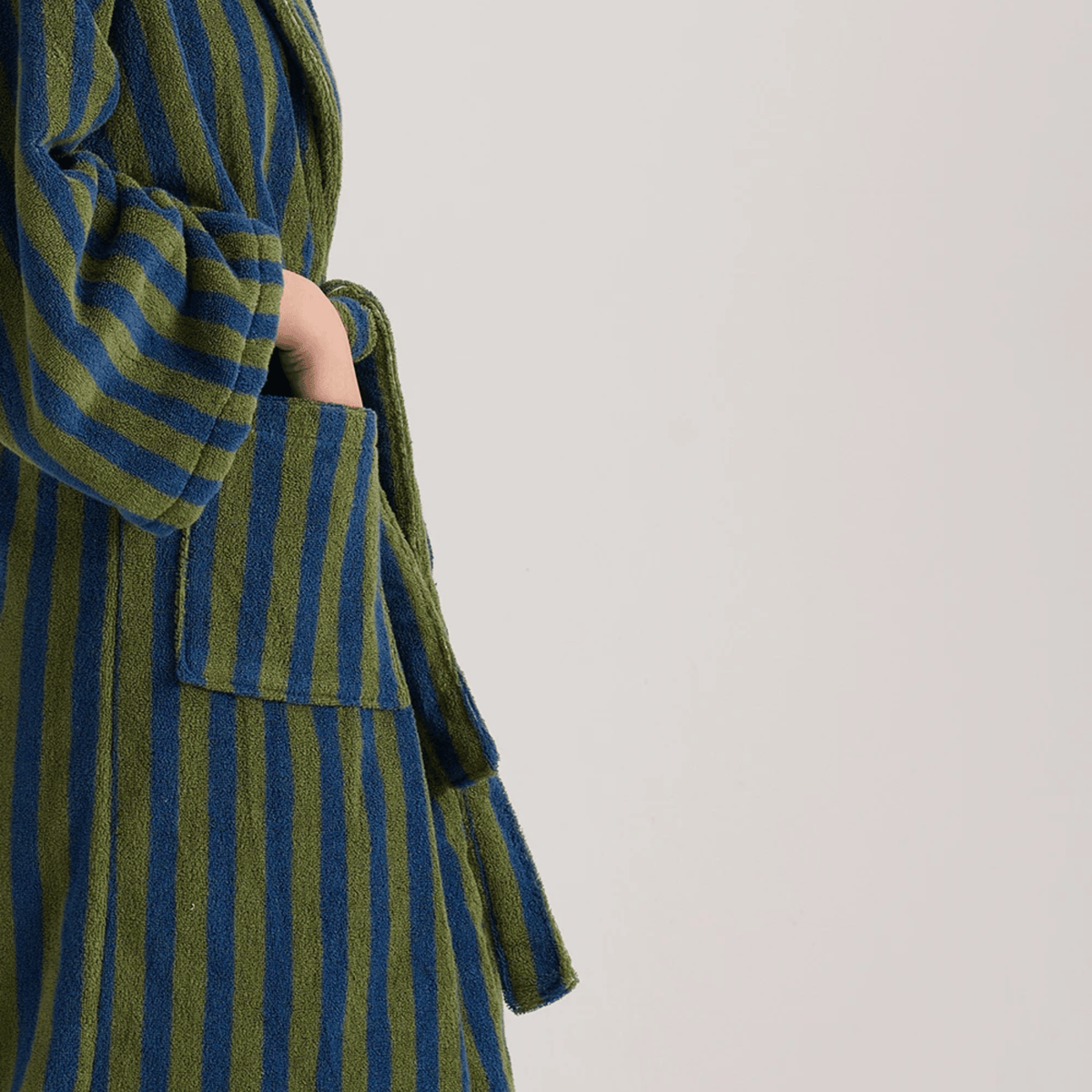 Peignoir en coton biologique Jacquard à rayures Bleu Vert Rétro Peignoir du matin Unisexe Bien-être Spa À la maison | Sansoti
