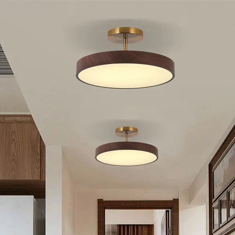 LED-Deckenleuchte Holzoptik Gold Rund Halbaufbau Wohnzimmer Schlafzimmer Esszimmer Design Deckenbeleuchtung | Restfield