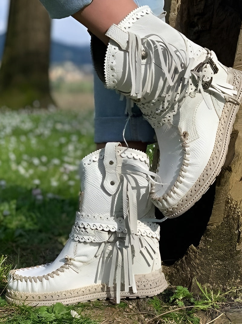 Boho Laarsjes met Franje voor Dames – Suède Western Stijl met Comfort Loopzool | Sansoti