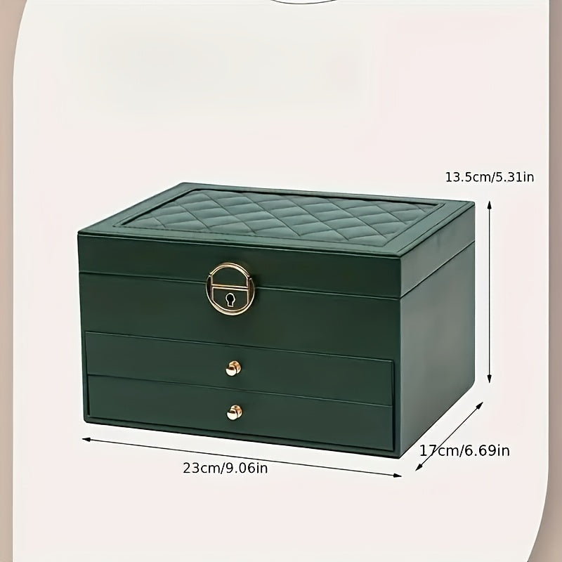 Sieradendoos Leer Met Lades PU Organizer Zwart Roze Groen 25cm | Sansoti