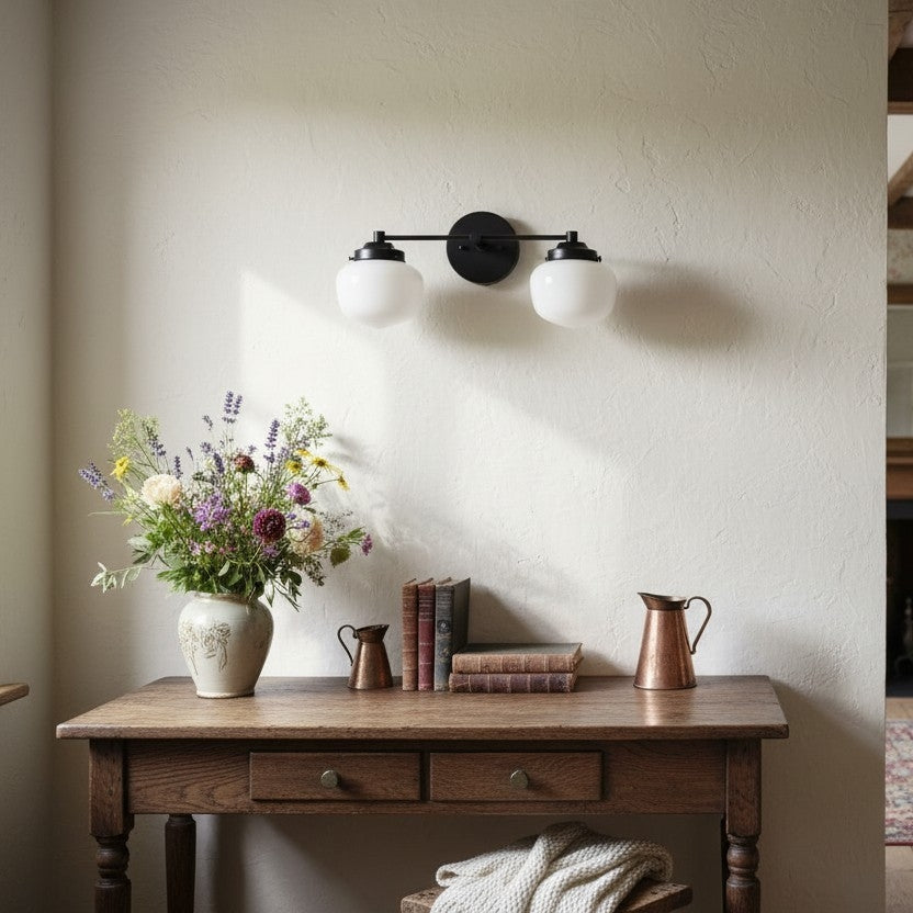 Globe Wandlamp Klassieke Badkamer Schoolhouse Verlichting Mat Opaal Glas voor Spiegel en Wastafel | Sansoti