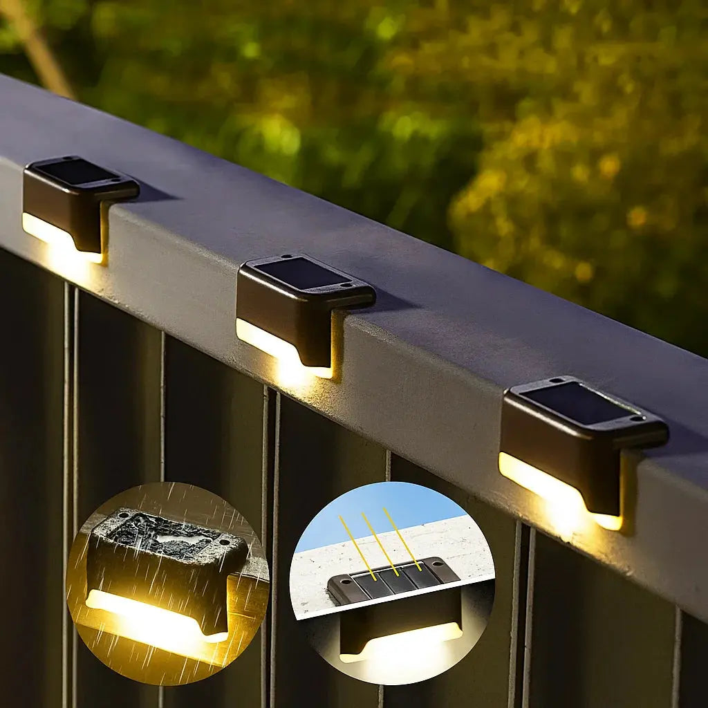 Solarlampen Buiten Set 4 Stuks ABS IP65 Warm Wit Bewegingssensor Terras Oprit Tuin Automatisch Zonne-energie Kabellos Wandlamp Buitenlamp | Sansoti