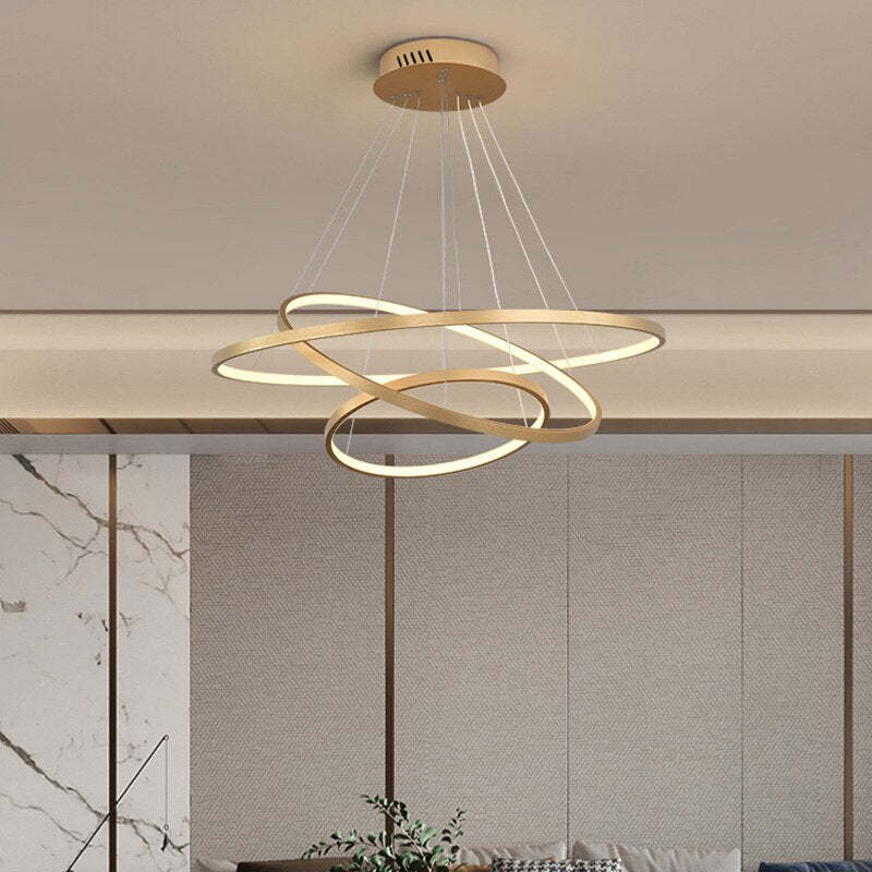 LED Pendant Light Metal Three Rings Adjustable Gold White Black Living Room Dining Room Bedroom Modern Design | Sansoti