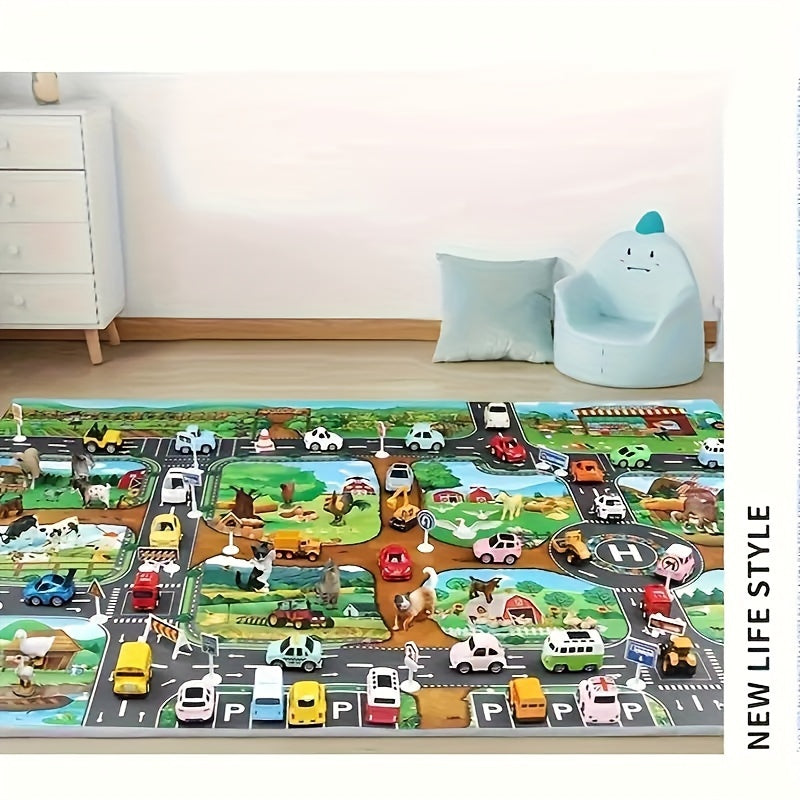 Tapis de jeu ferme circulation 100 x 130 cm antidérapant chambre d'enfant tapis de jeu tapis routier éducatif jeu de rôle | Restfield