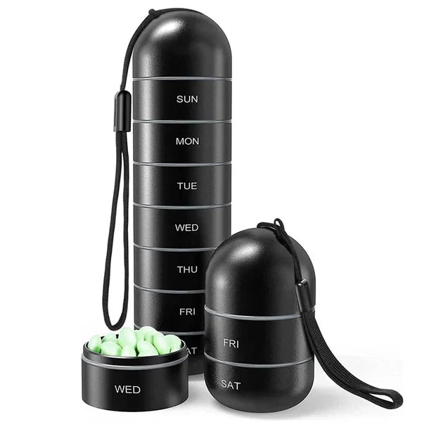Pillendoos Aluminium 7 Dagen Weekbox Reis Medicijnen Organizer Waterdicht Draaivak Supplement Pillendispenser | Sansoti