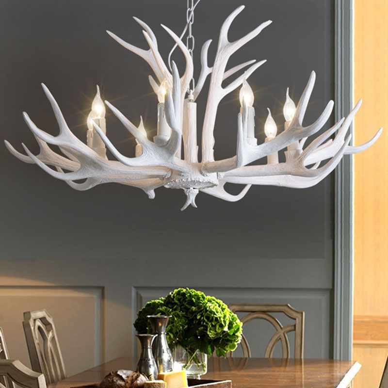 Resin Art Chandelier Metal Antler-Shaped Pendant Light for Living Room Dining Room Rustic Romantic Design | Sansoti