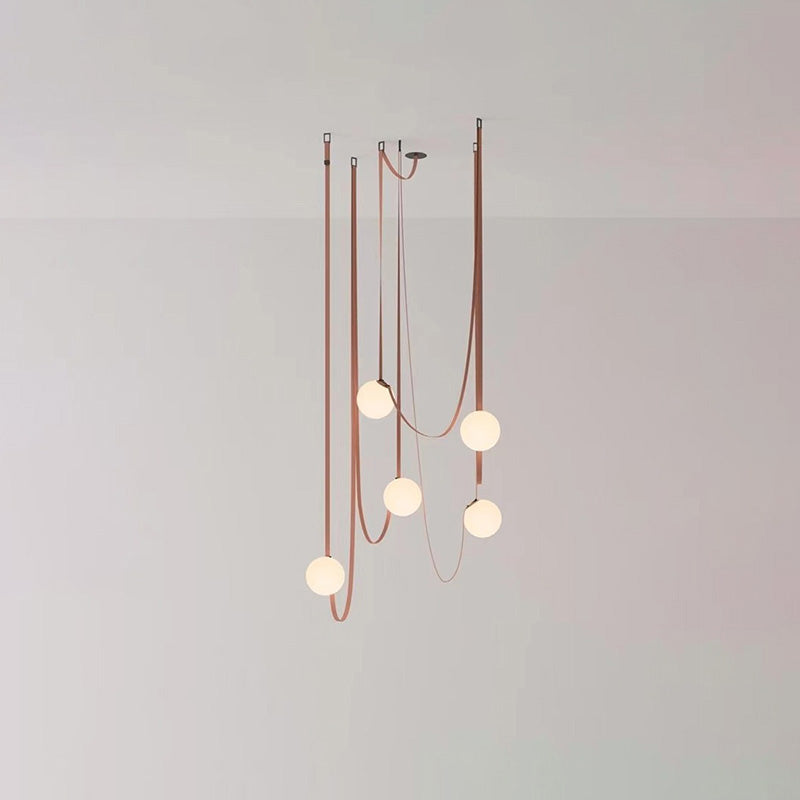 Hanglamp Leer Glas Bollen Luxe Verstelbaar Warm Wit Woonkamer Eetkamer | Sansoti