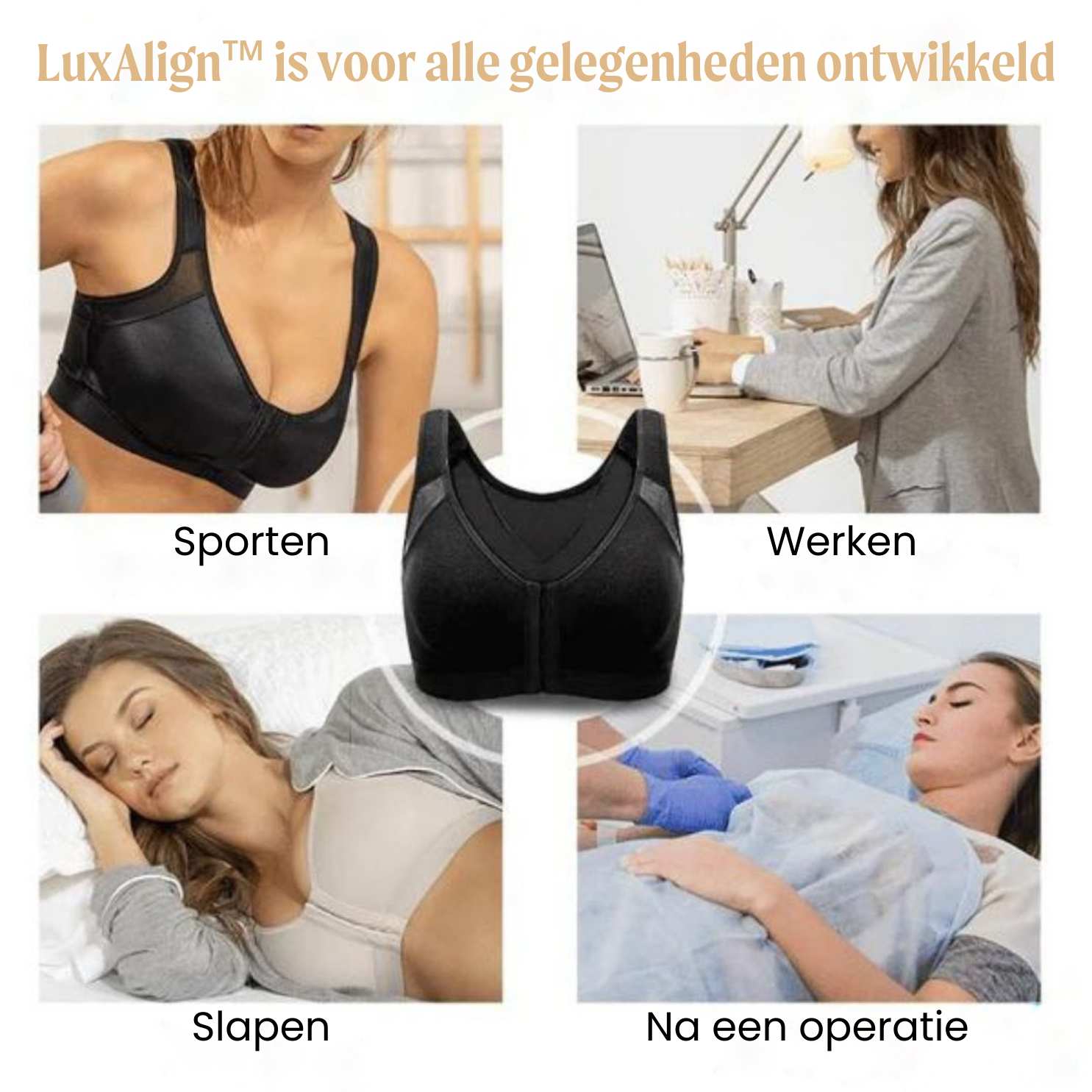 Houdingscorrigerende Comfortbeha met Voorsluit Zwart Beige Wit | Sansoti