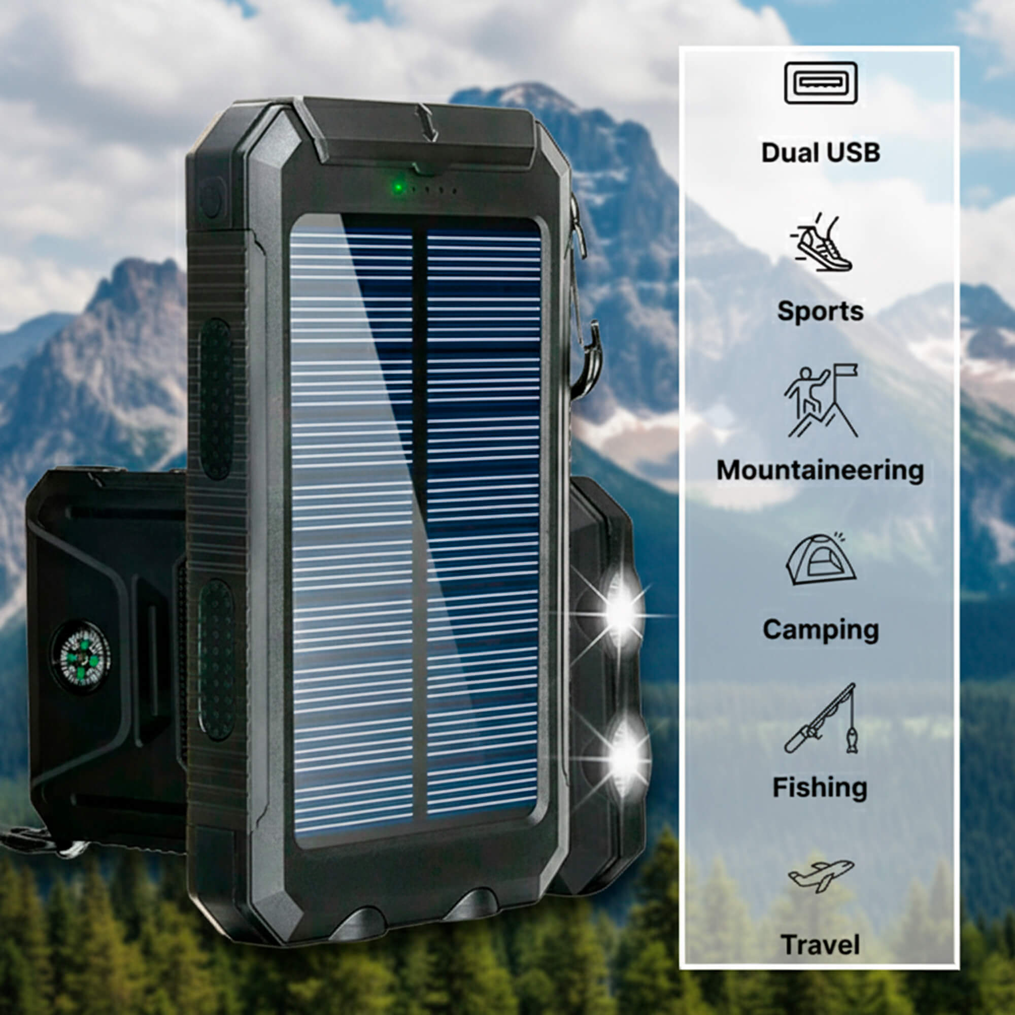 Zonnepaneel Powerbank Met 500.000mAh Capaciteit, Dubbele USB Poorten En Waterdichte Behuizing Voor Outdoor En Noodstroom | Sansoti