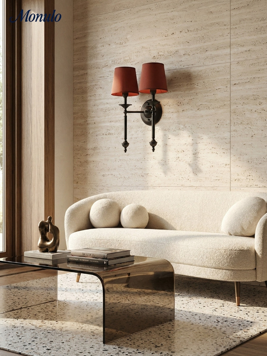 Stoffen Wandlamp met Vintage Koperen Afwerking – Sfeervolle Verlichting voor Hal, Slaapkamer en Woonkamer | Sansoti