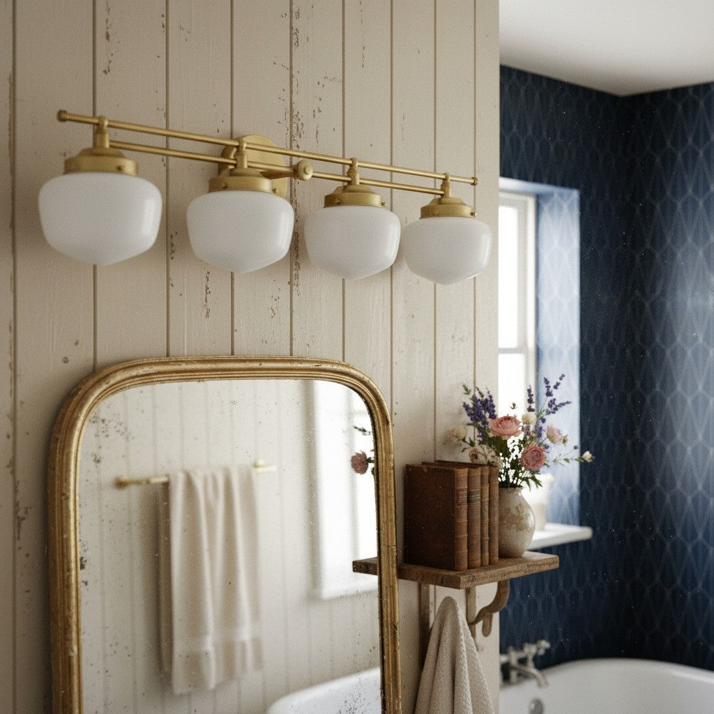 Globe Wandlamp Klassieke Badkamer Schoolhouse Verlichting Mat Opaal Glas voor Spiegel en Wastafel | Sansoti