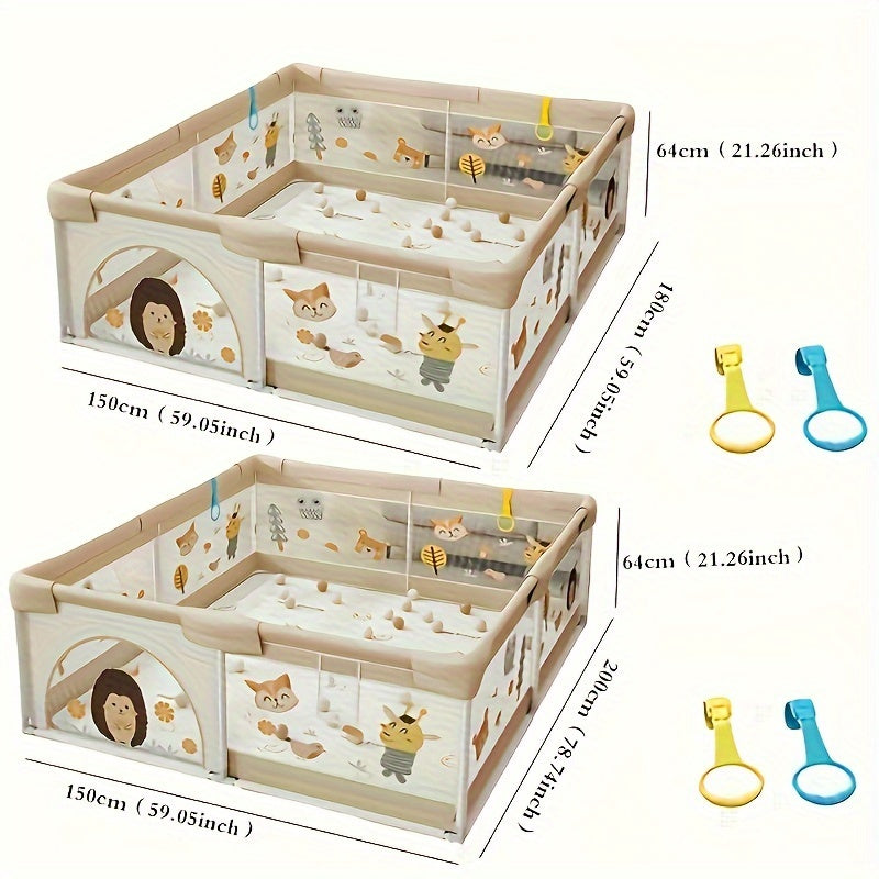 Babyspeelbox met Zacht Zijvlak en Dierprint voor Veilig Spelen | Scandinavische Kinderkamerdecoratie voor Ontdekkende Peuters | Opvouwbare Speelruimte met Kleurrijk Design | Sansoti