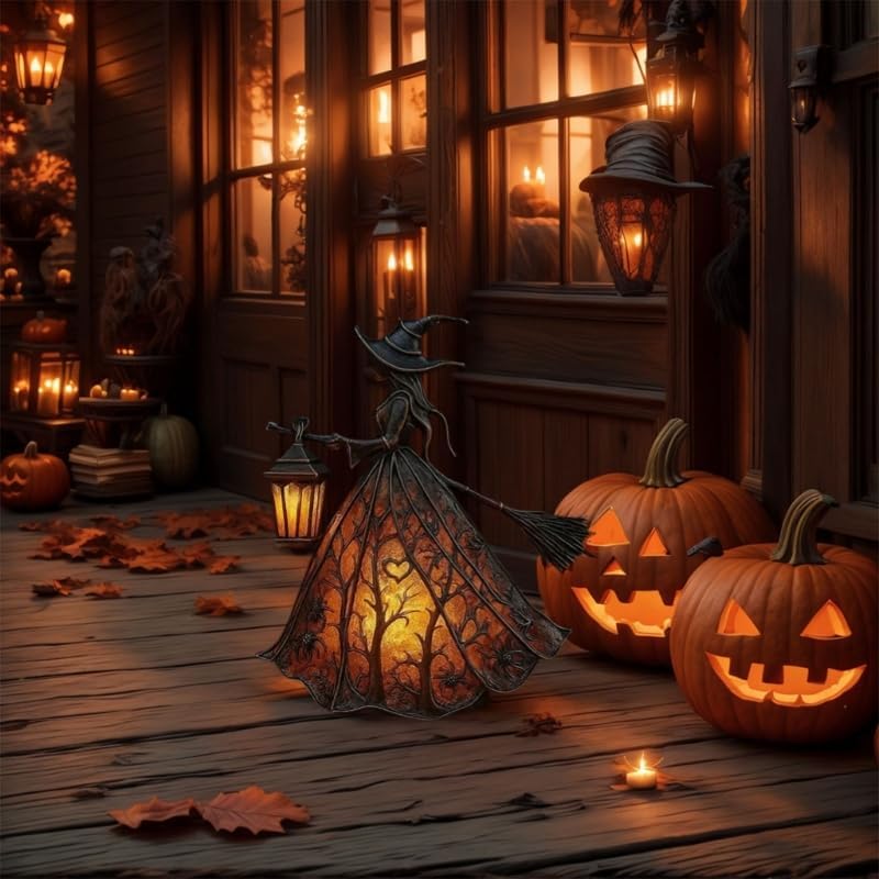 Halloween Decoratieve Lantaarn 30cm Gotisch LED Lamp Zwart Oranje Heksenlamp voor Feest Veranda Tafel Decoratie Mystieke Sfeer | Sansoti