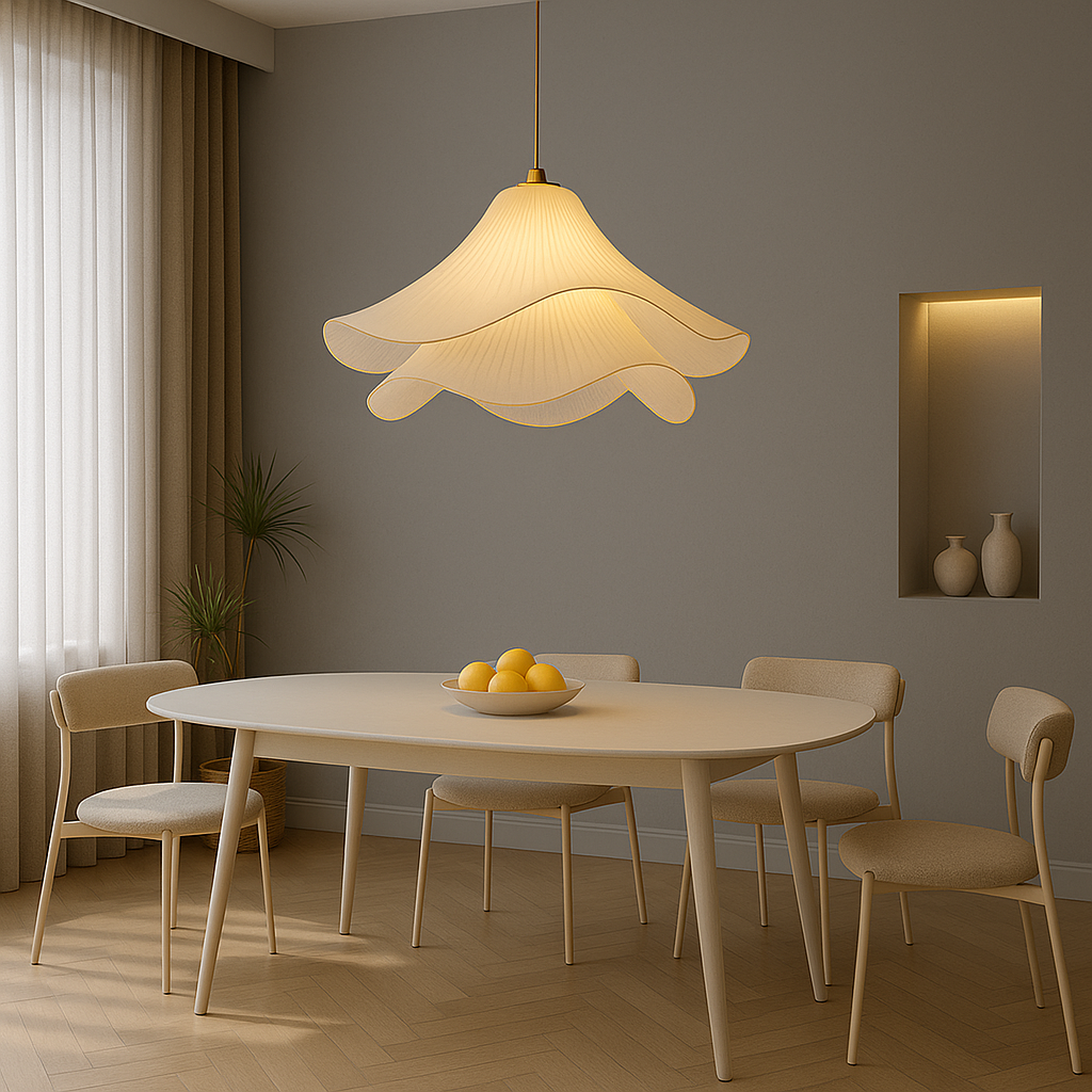 Etherule Blumen-Hängeleuchte Stoff Metall Beige Esszimmer Hängeleuchte Geschichtetes Design Stimmungslicht Moderne Hängeleuchte | Restfield