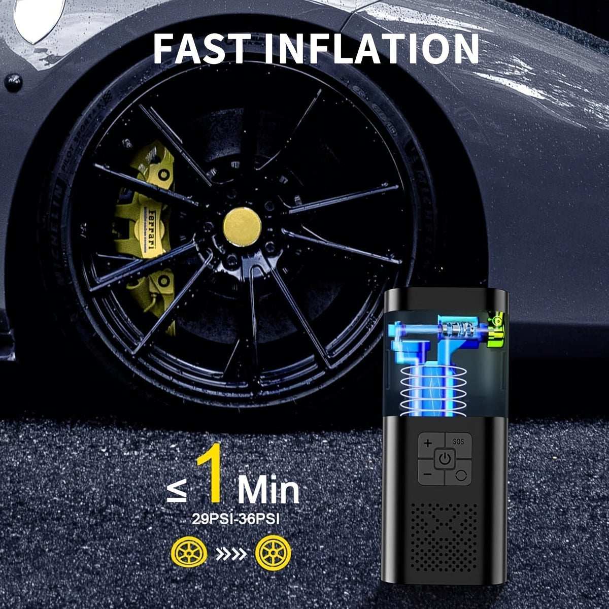 Draagbare Mini Compressor met Digitaal Display en LED Verlichting voor Auto Fiets Motor Geschikt voor Thuis | Sansoti
