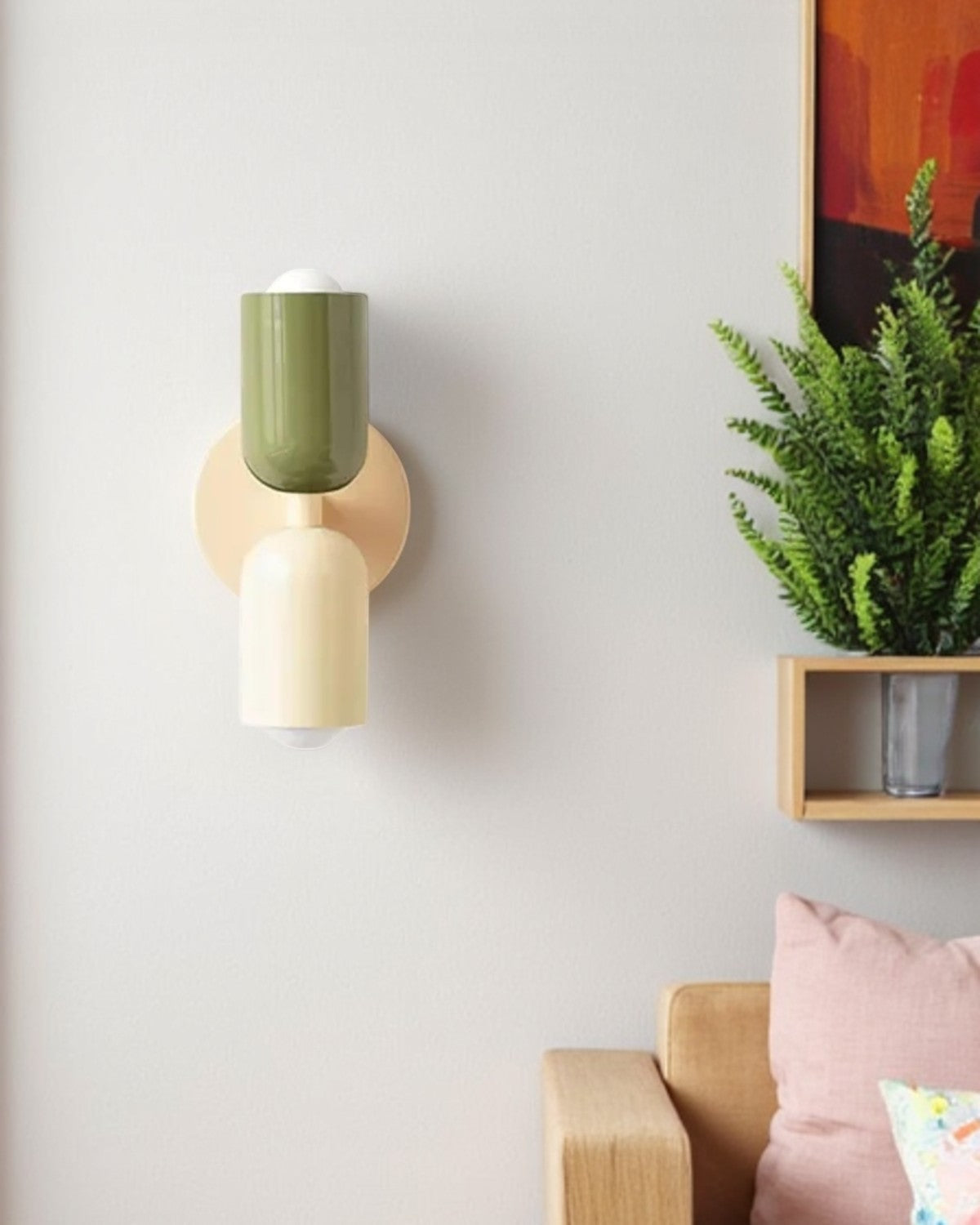 Dubbele Wandlamp met Ronde Lampenkappen – Modern Design in Groen, Beige, Rood of Roze – Sfeerverlichting voor Slaapkamer, Woonkamer en Hal | Sansoti