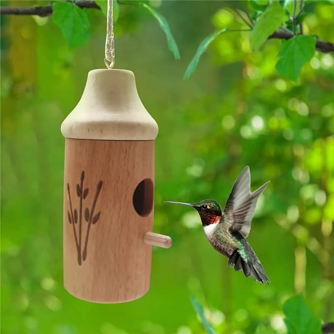 Houten Kolibrihuisje met Natuurlijk Ontwerp – Handgemaakte Nestplek voor Vogels | Sansoti