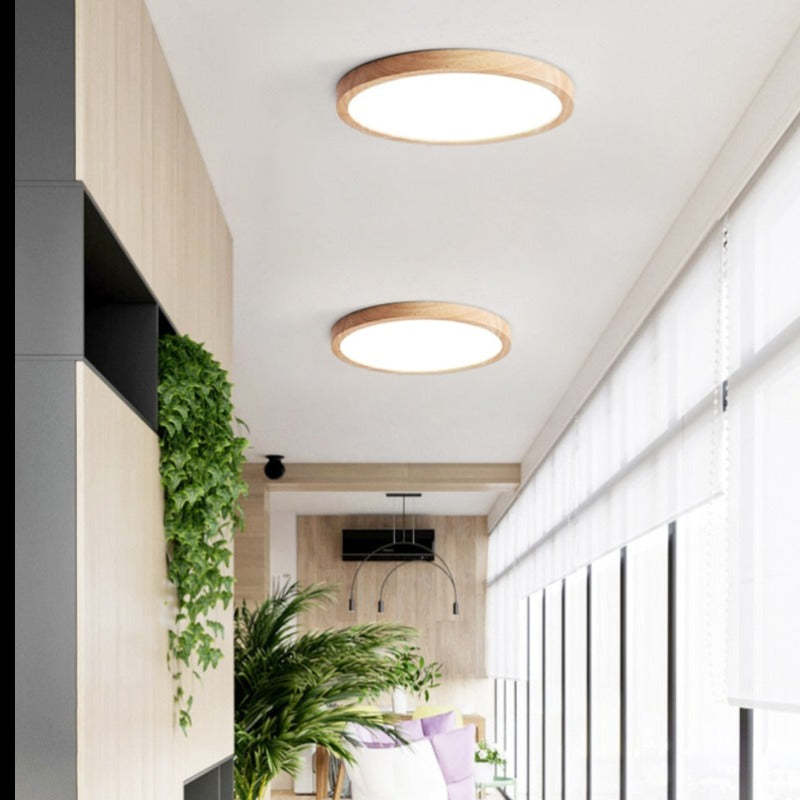 Runde Holz-Deckenleuchte LED Dimmbares modernes Design im skandinavischen Stil für Wohnzimmer Schlafzimmer Arbeitszimmer | Sansoti